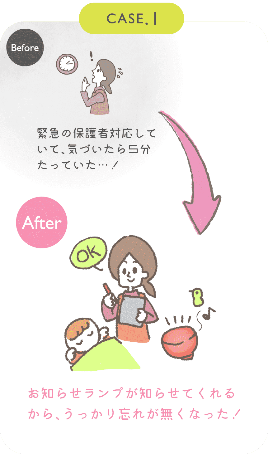 緊急の保護者対応していて、気づいたら５分たっていた…！｜お知らせランプが知らせてくれるから、うっかり忘れが無くなった！